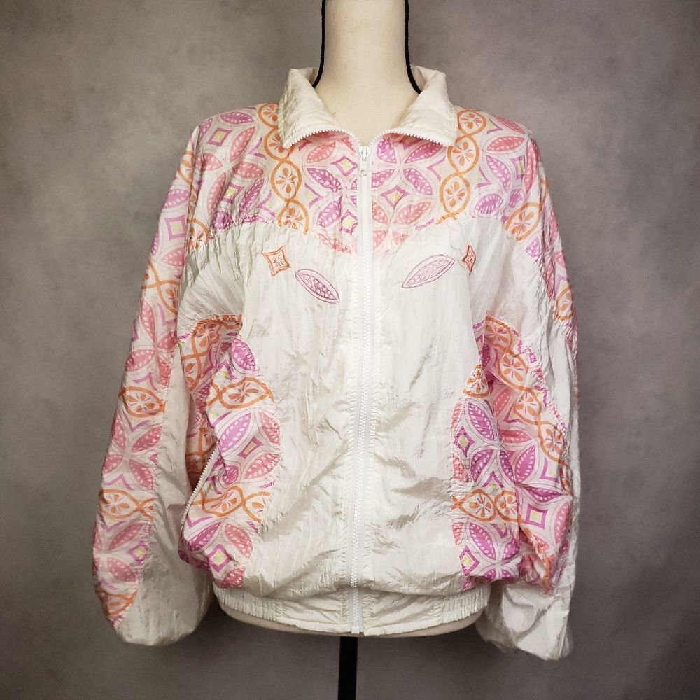 Vintage white pink orange windbreaker size M